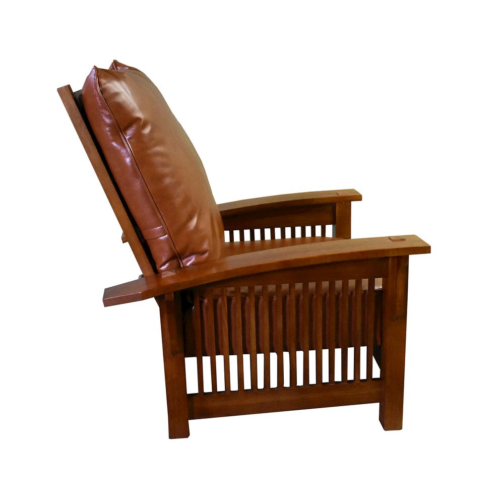 Craftsman / Mission Leather And Oak Morris Chair - Russet Brown Leather. Picture 3