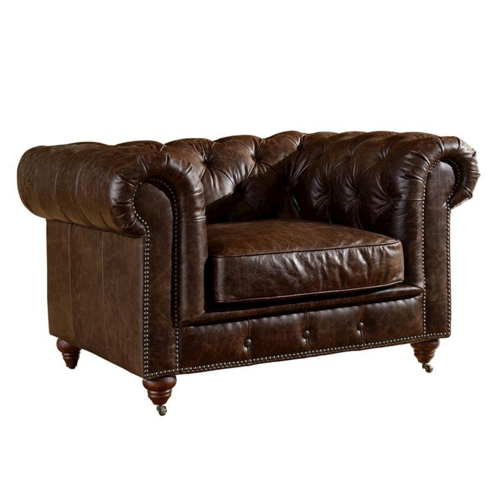 Century Chesterfield Arm Chair - Dark Brown Leather. Picture 1