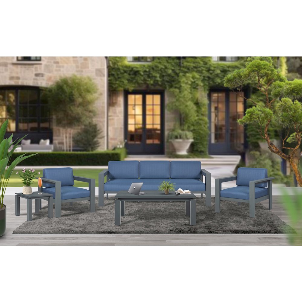 Sardinia Outdoor Arm Chair with Aluminum Metal Frame - Blue. Picture 2
