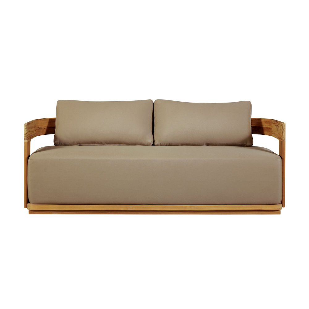 Eclipse Outdoor Solid Teak Wood Love seat - Light Brown Fabric. Picture 1