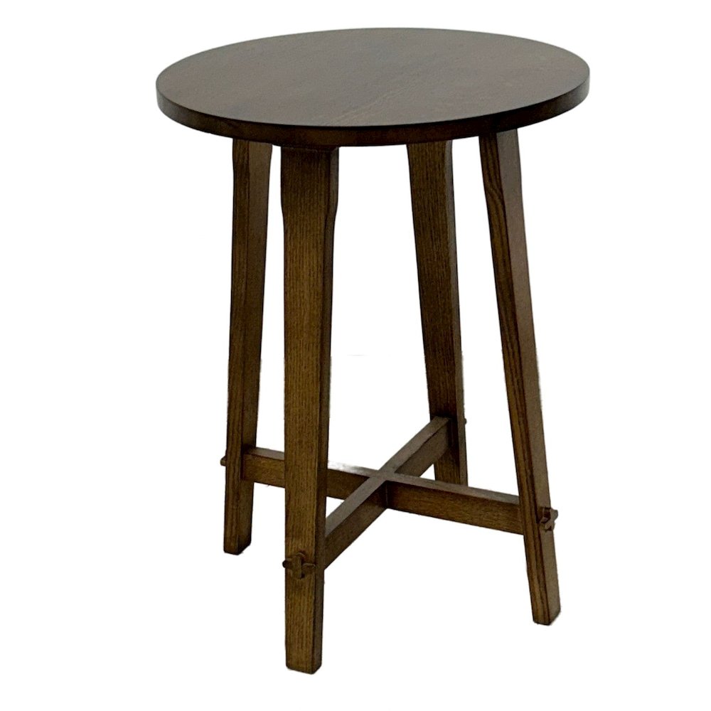 Arts and Crafts / Mission Style Oak Round End Table - Walnut. Picture 1