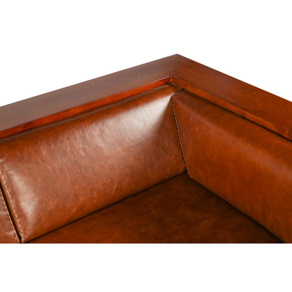 Craftsman Cubic Slat Side Sofa - Chestnut Brown Leather. Picture 4