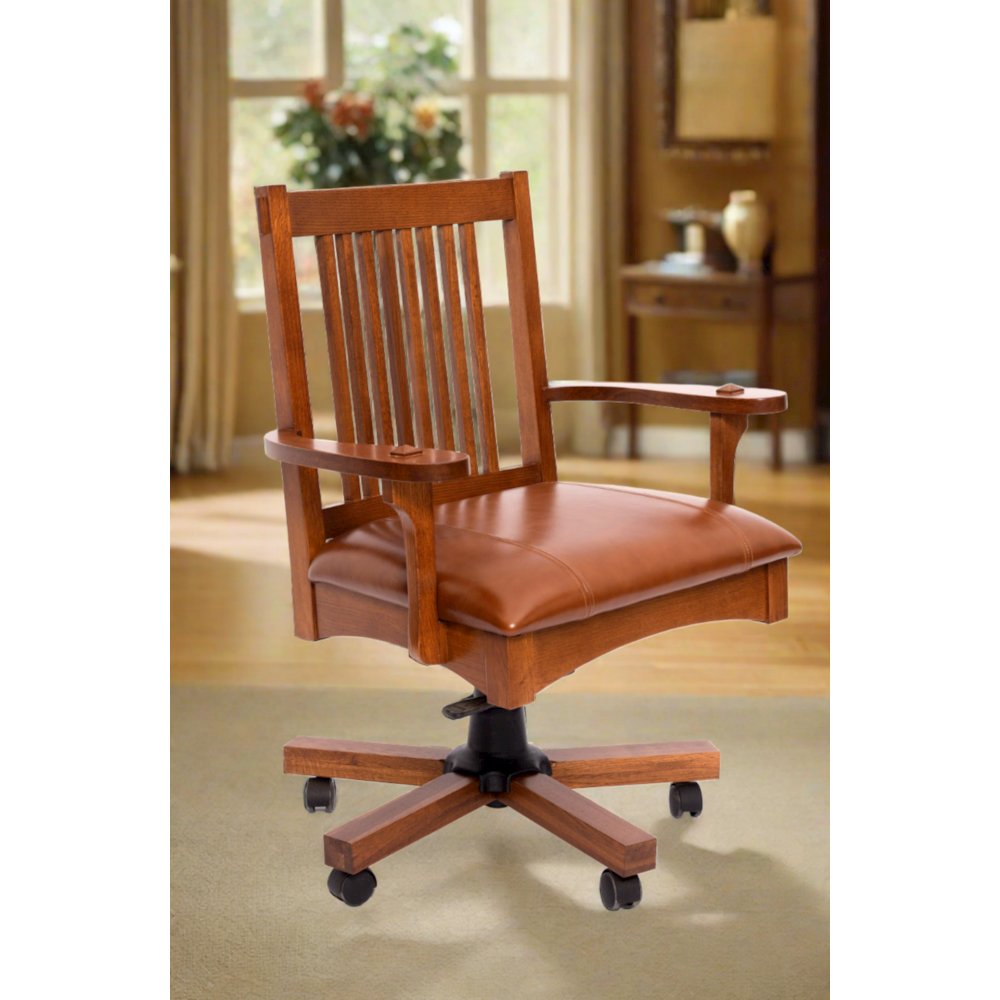 Arts and Crafts Mission Oak Office Chair - Michael's Cherry. Picture 3