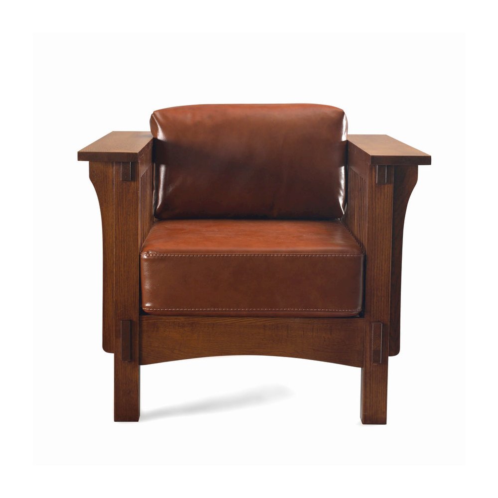 Craftsman Crofter Mission Style Arm Chair - Chesnut Brown Leather. Picture 1