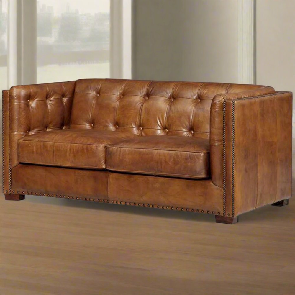 Tuxedo Leather Arm Chair - Light Brown. Picture 2