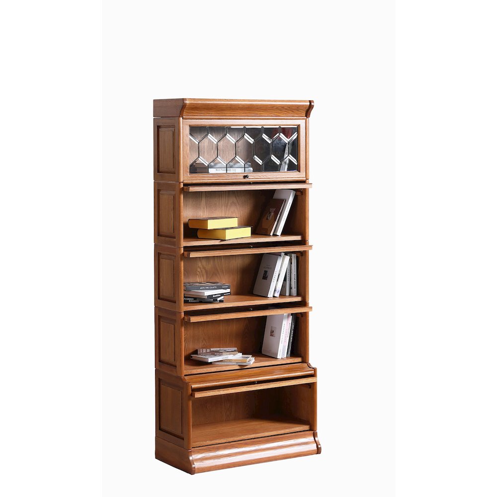 Mission Style Oak Barrister Bookcase 5 Stack-Leaded Glass in Michael's Cherry. Picture 1