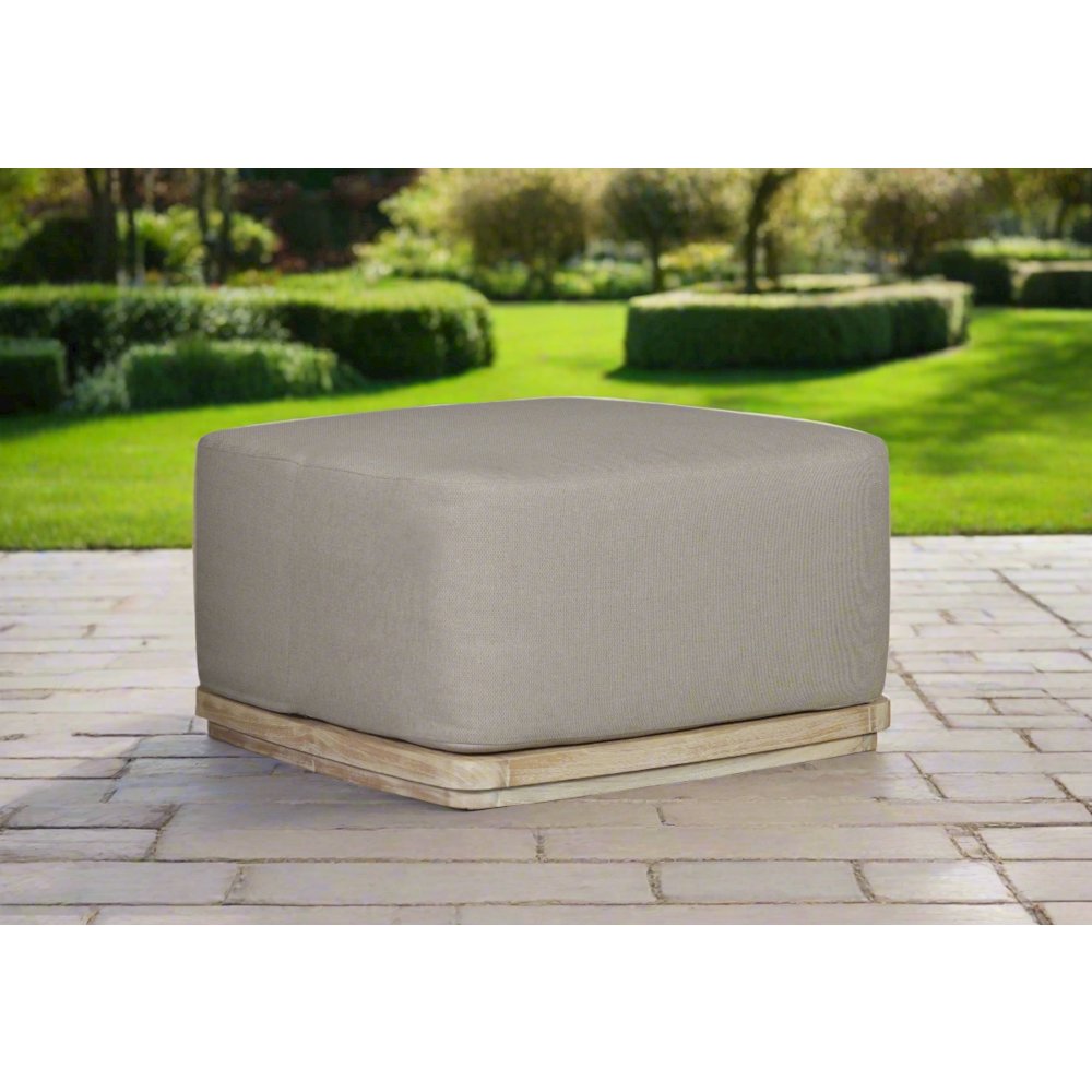 Eclipse Outdoor Solid Teak Wood Ottoman Natural Look - Gray Fabric. Picture 2