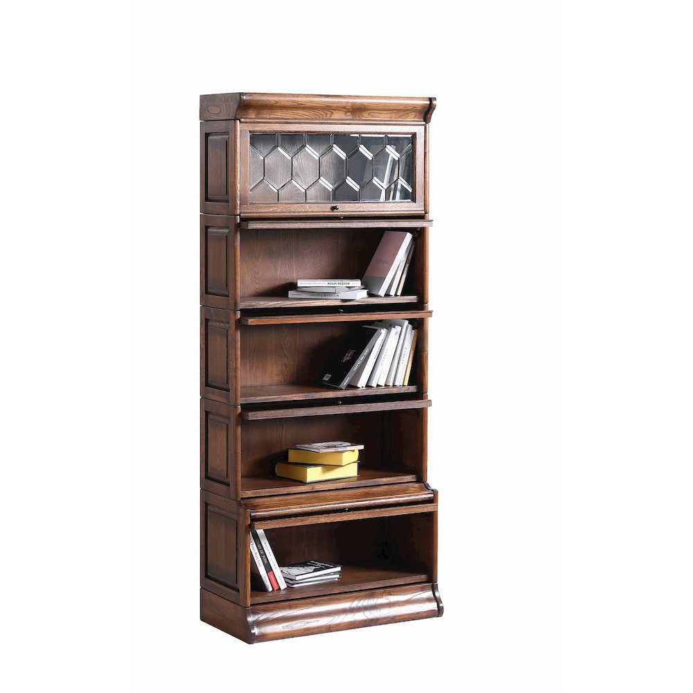 Mission Style Oak Barrister Bookcase 5 Stack-Leaded Glass in Walnut. Picture 1