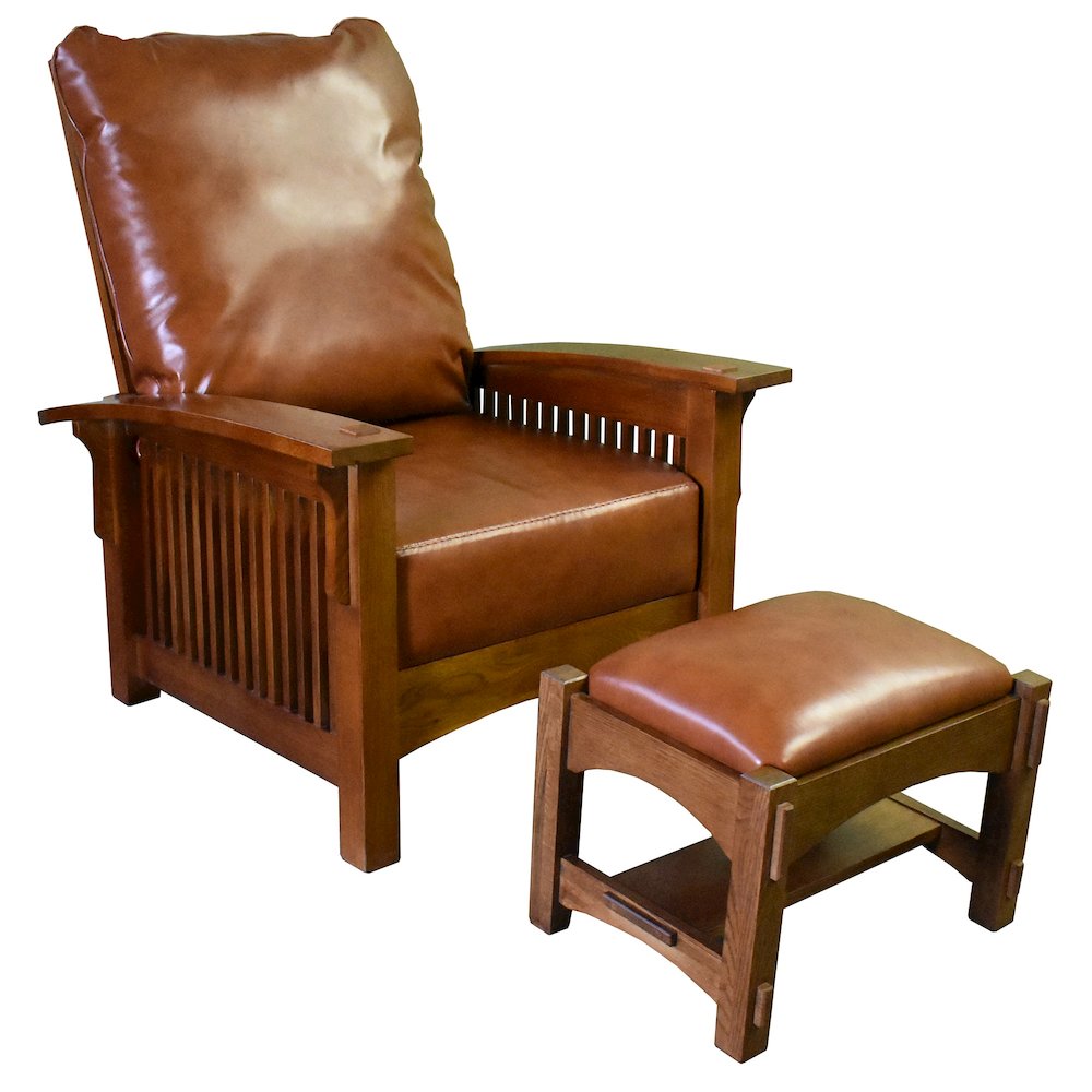 Mission Morris Arm Chair & Ottoman Set-Russet Brown Leather. Picture 1
