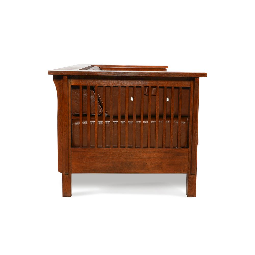 Preorder Mission / Craftsman Cubic Slat Side Love Seat - Chestnut Brown Leather. Picture 3