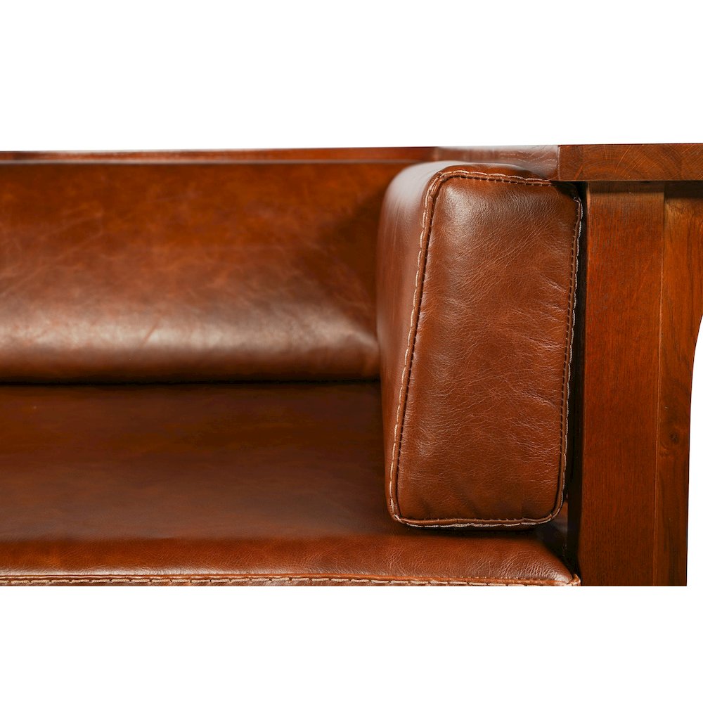 Craftsman Cubic Slat Side Sofa - Chestnut Brown Leather. Picture 5