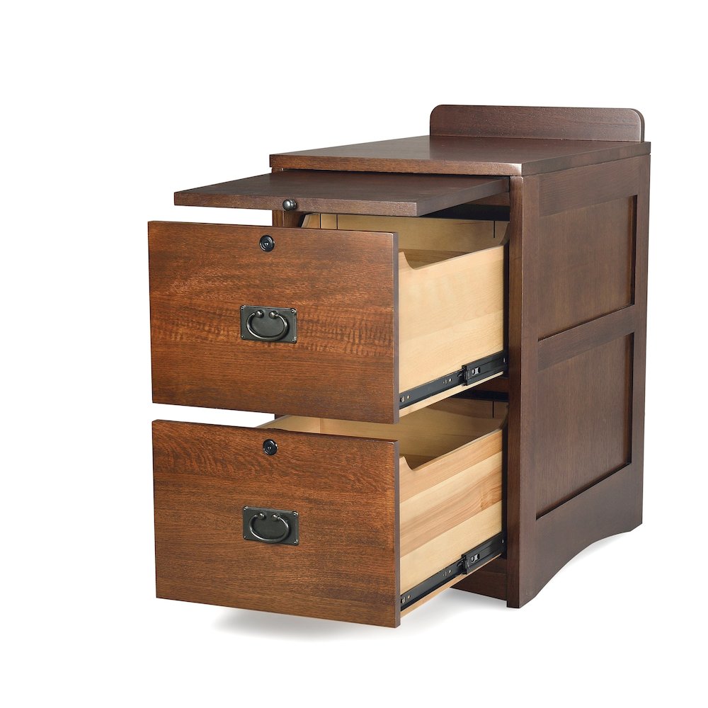Mission Oak 2 Drawer File Cabinet W/ Writing Tray - Walnut. Picture 2