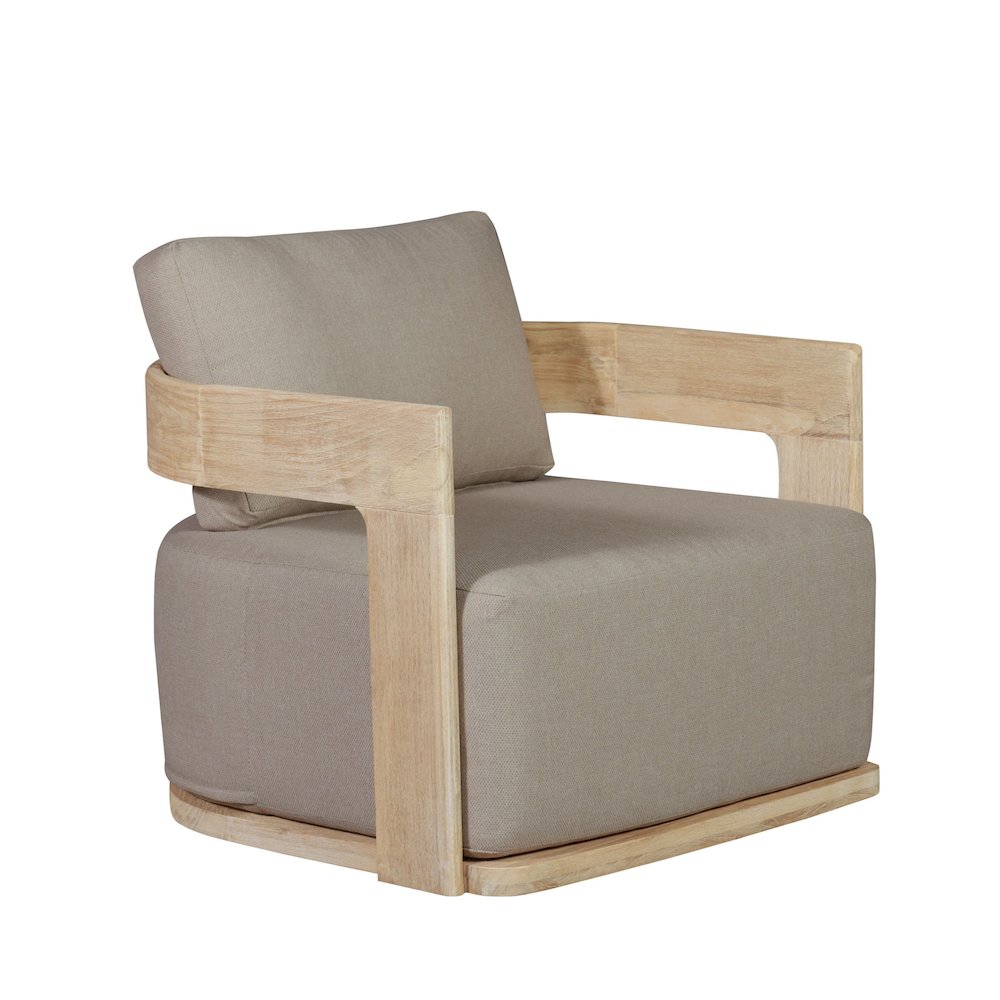 Eclipse Outdoor Solid Teak Wood Revolving Chair Natural Look - Gray Fabric. Picture 1
