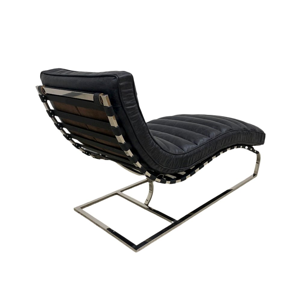 Plano Modern Channeled Leather Chaise Lounge - Slate Leather. Picture 4