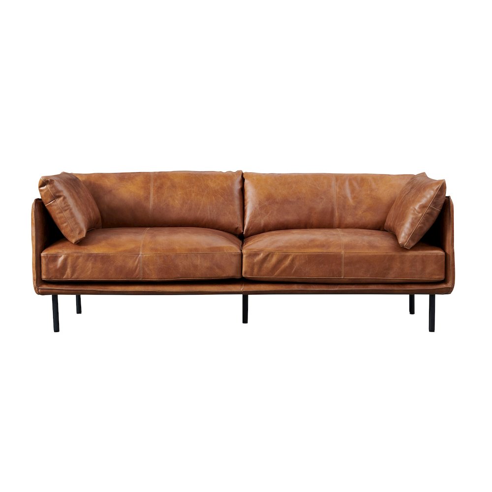 Venezia Industrial Modern Love Seat - Light Brown Leather. Picture 1