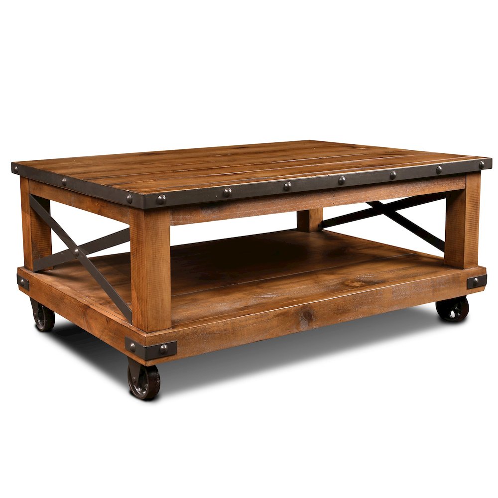 Larson Cross Bar Coffee Table with Caster Wheels. Picture 1