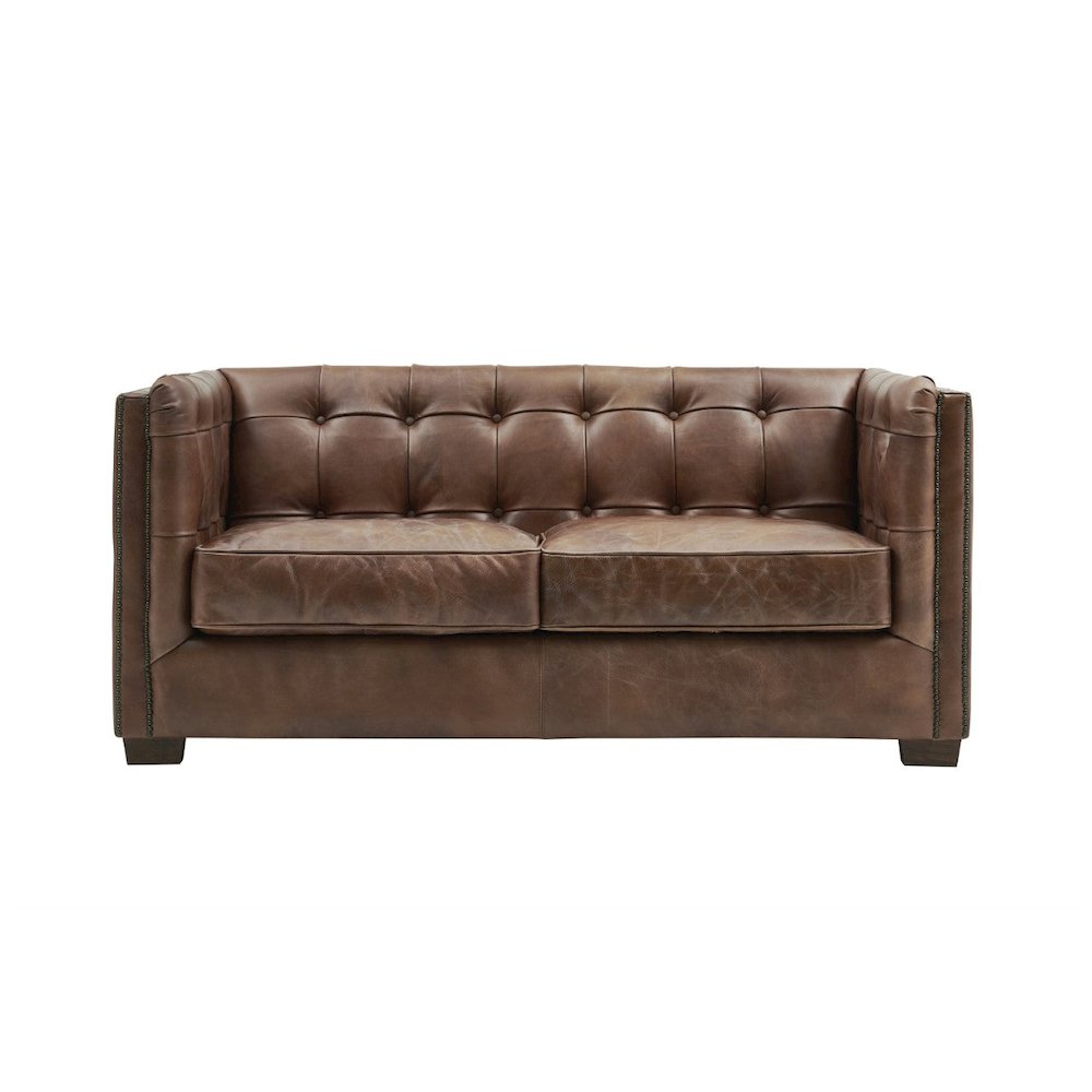 Tuxedo Leather Love Seat - Bark Brown. Picture 1