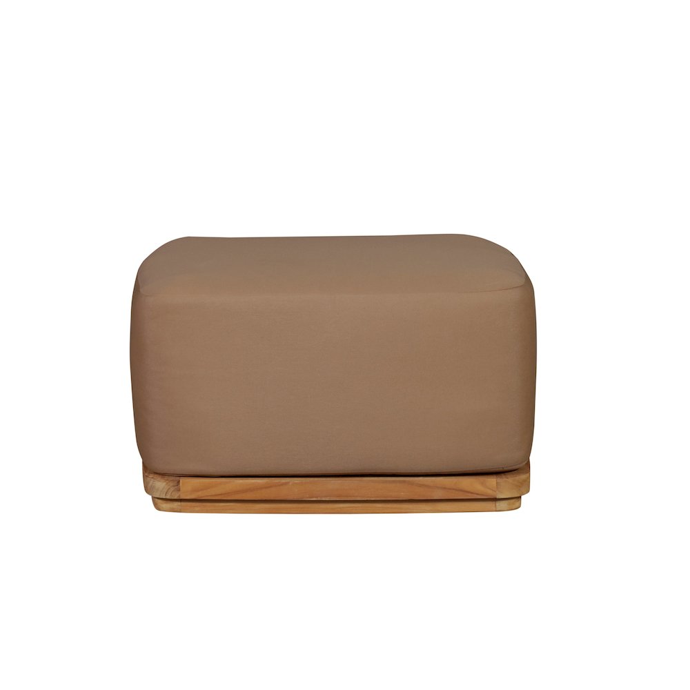 Eclipse Outdoor Solid Teak Wood Ottoman - Light Brown Fabric. Picture 1