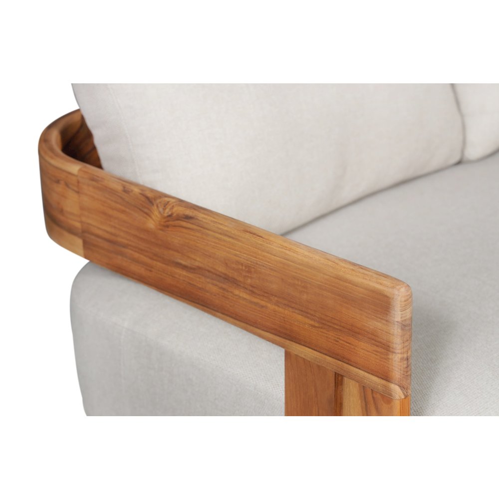 Paradiso Outdoor Solid Teak Wood Sofa - Gray Fabric. Picture 3