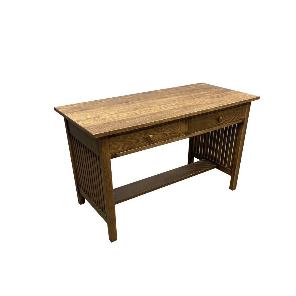 Mission / Arts and Crafts Solid Oak Writing Desk - 50 Inch - Walnut. Picture 1