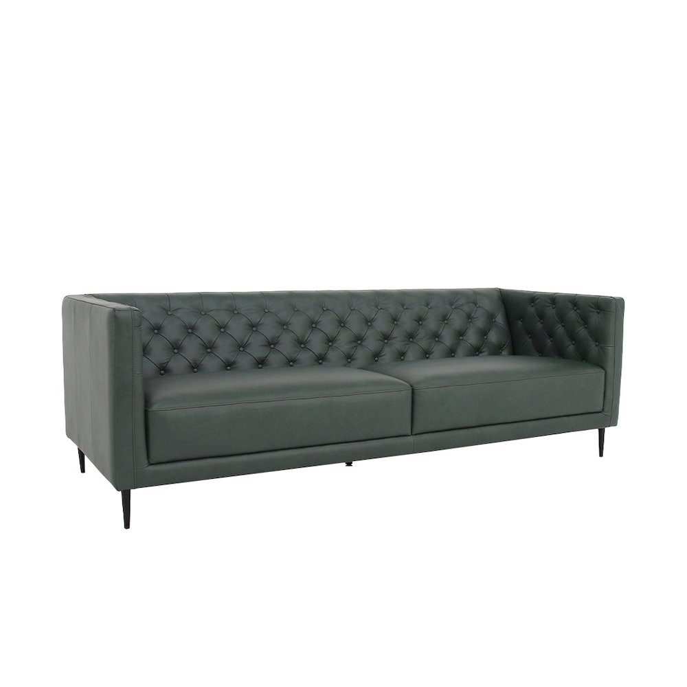 Lucius Top Grain Leather Sofa - Green. Picture 1