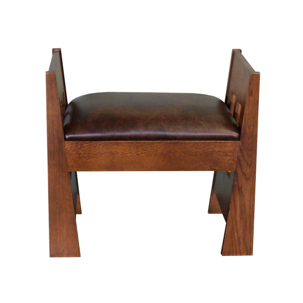 Mission Style Oak and Leather Foot Stool. Picture 2