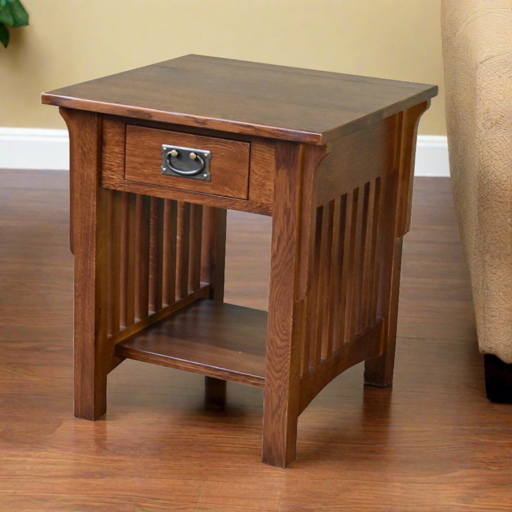 Mission 1 Drawer Crofter End Table - Golden Brown (GB1). Picture 3