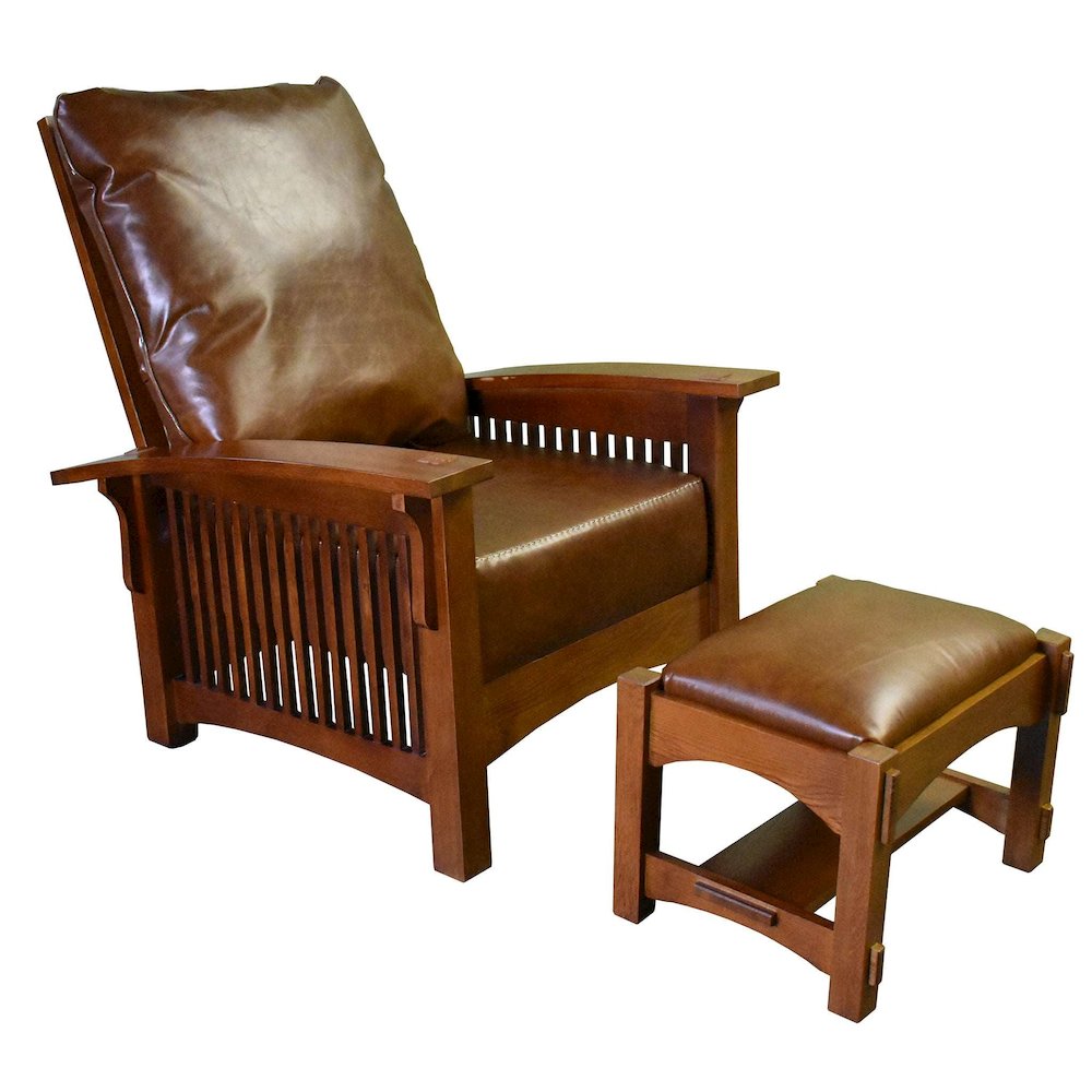 Craftsman / Mission Morris Arm Chair and Ottoman Set - Chestnut. Picture 2