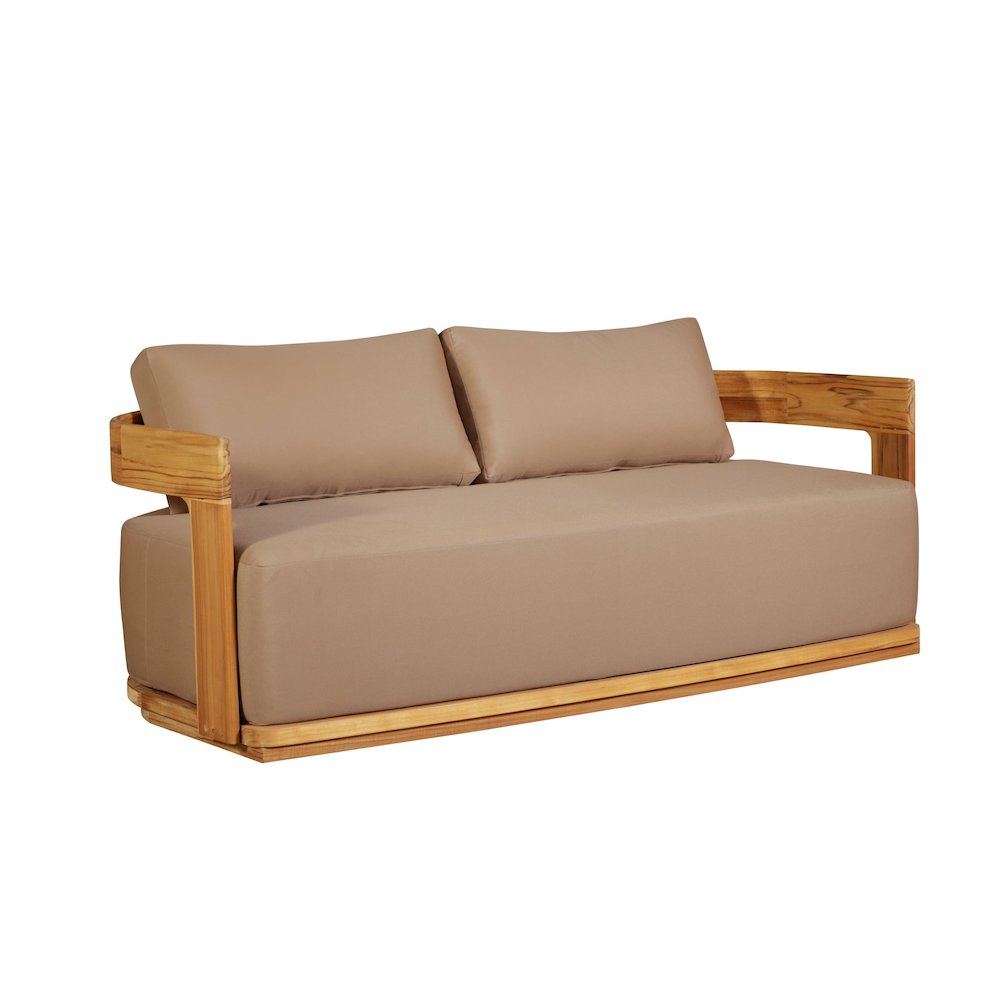 Eclipse Outdoor Solid Teak Wood Love seat - Light Brown Fabric. Picture 3