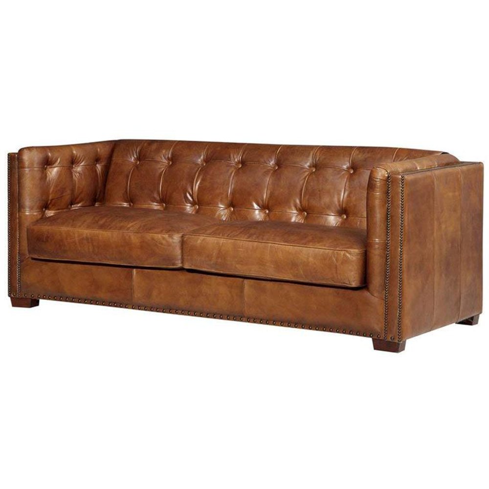 Tuxedo Leather Sofa - Light Brown. Picture 2