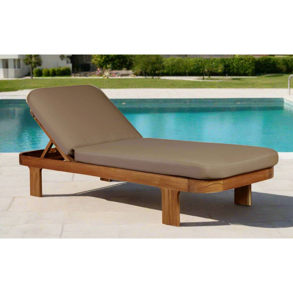 Eclipse Outdoor Solid Teak Wood Sun Lounger  - Light Brown Fabric. Picture 2
