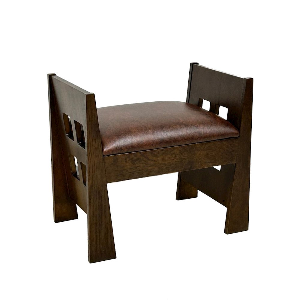 Mission Style Oak and Leather Foot Stool. Picture 1