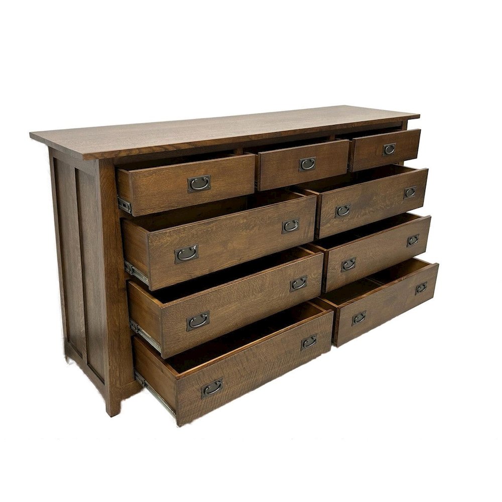Mission Quarter Sawn Oak 9 Drawer Dresser - Walnut stain. Picture 2