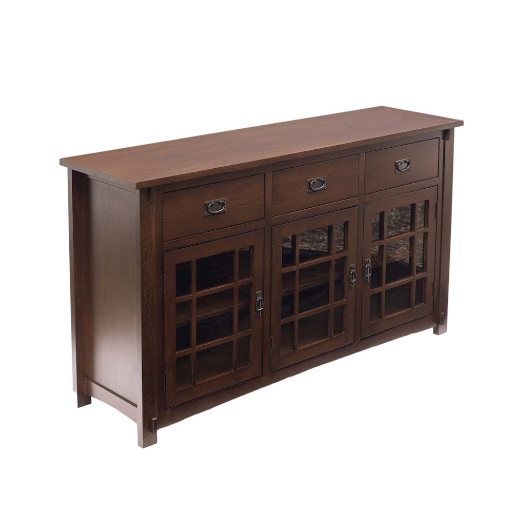 Craftsman Mission Solid Oak Sideboard - 65" - Walnut Stain. Picture 1