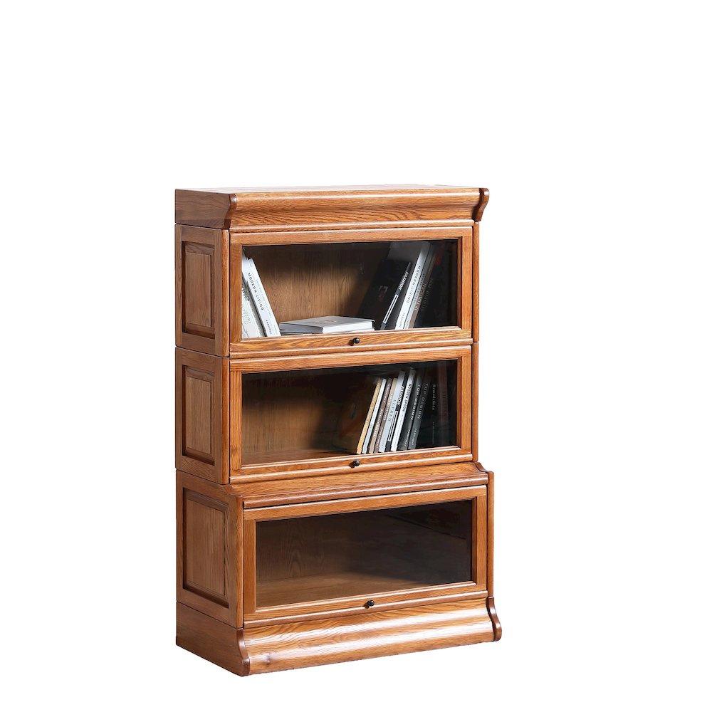 Mission 3 Stack Oak Barrister Bookcase - Beveled Glass - Michael's Cherry. Picture 2