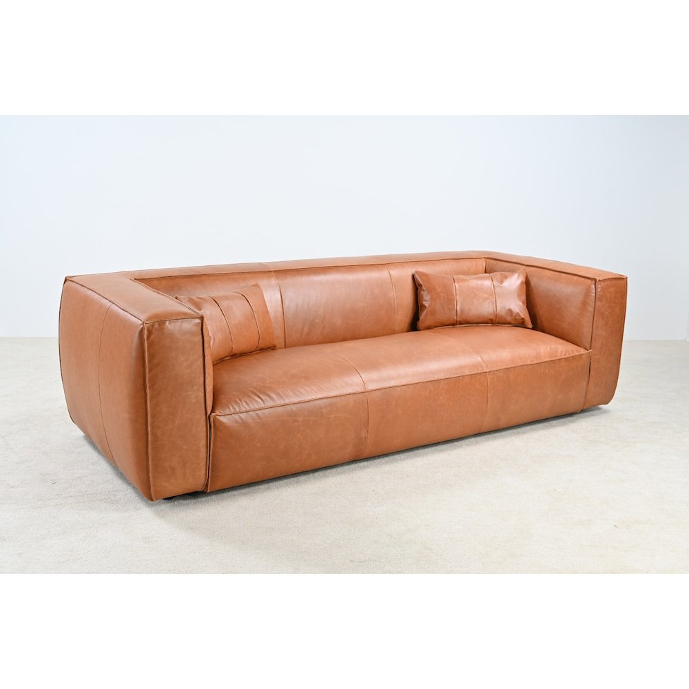 Genavive Top Grain Leather Sofa - Tan. Picture 1