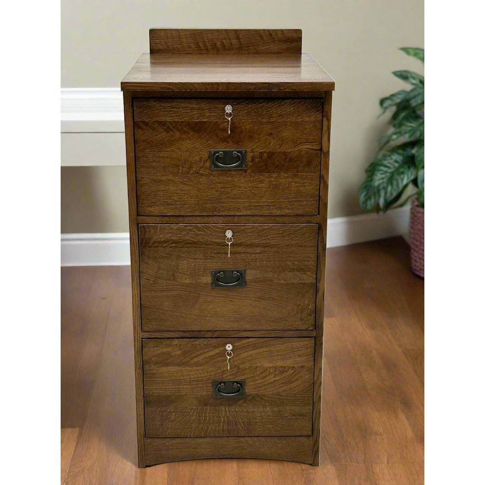 Mission Solid Oak 3 Drawer File Cabinet - Walnut. Picture 1