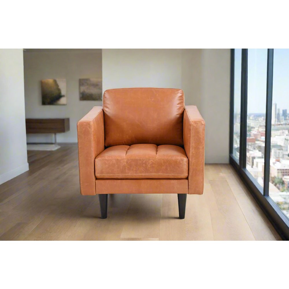 Philippe Top Grain Leather Arm Chair - Tan. Picture 2