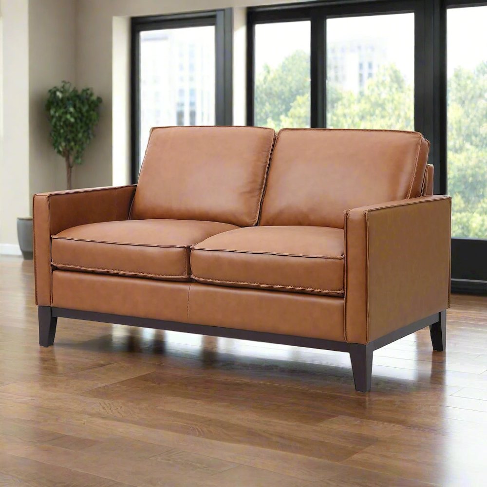 Samhara Top Grain Leather Love Seat - Chestnut. Picture 2