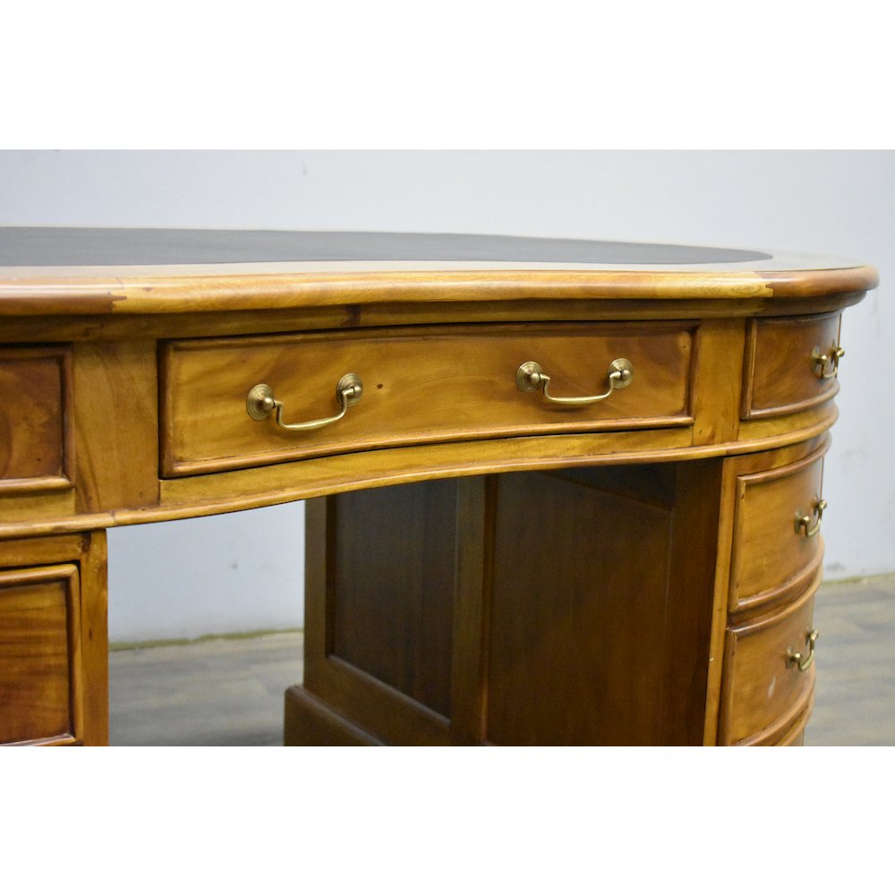 Legacy Mahogany Wood Leather Top Kidney Desk - Light Brown Walnut. Picture 2