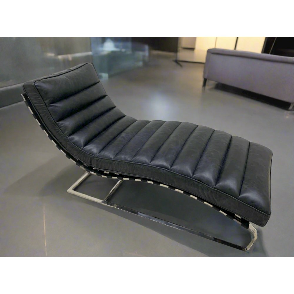 Plano Modern Channeled Leather Chaise Lounge - Slate Leather. Picture 7