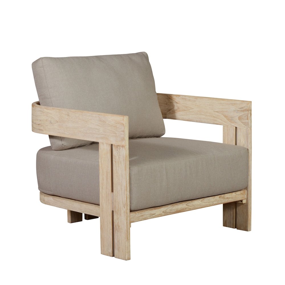 Paradiso Outdoor Solid Teak Wood Chair Natural Look - Gray Fabric. Picture 3