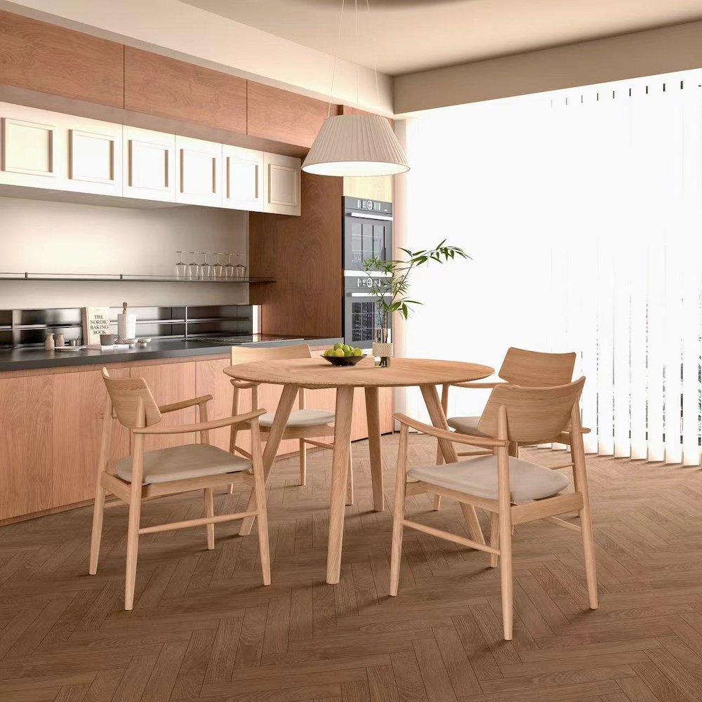 Isabella Mid century round dining table set - Oak. Picture 2