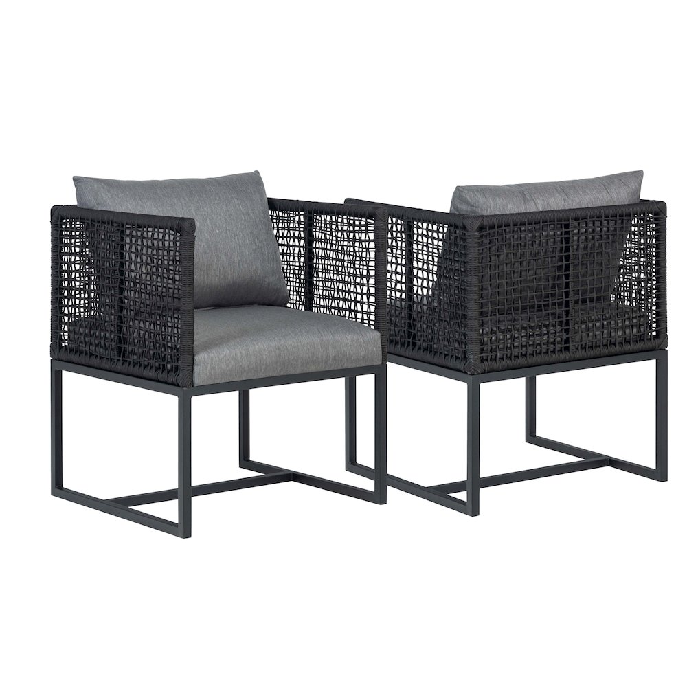 Pair of Sardinia Outdoor Aluminum Dining Chair with Rope Design - Black. Picture 2