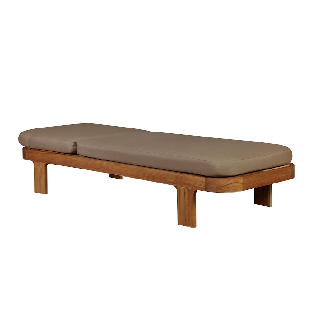 Eclipse Outdoor Solid Teak Wood Sun Lounger  - Light Brown Fabric. Picture 3