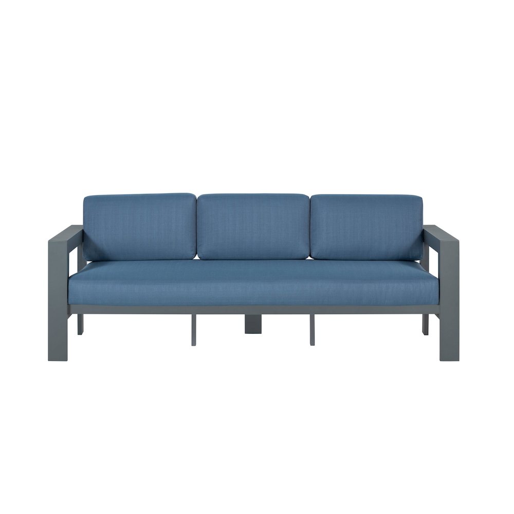 Sardinia Aluminum Frame Outdoor 84" Sofa - Blue Cushions. Picture 3
