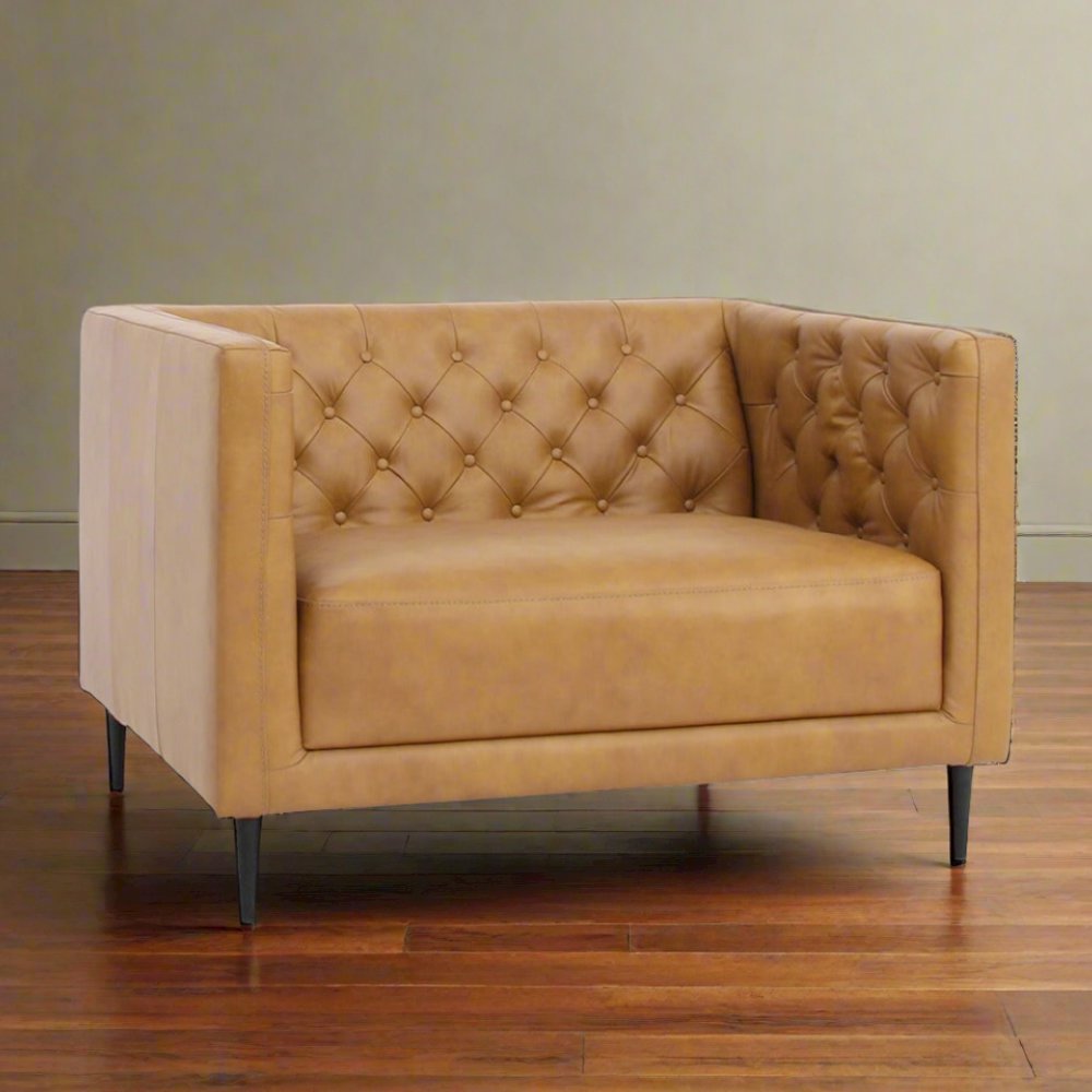 Lucius Top Grain Leather 1.5 Arm Chair - Tan. Picture 2