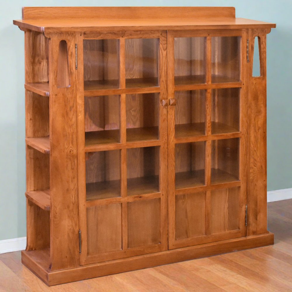 Mission Double Door Bookcase with Side Shelves - Michael's Cherry. Picture 4