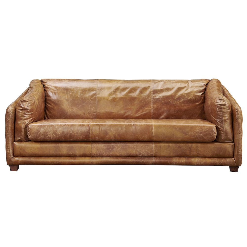 Waco Rustic Modern Sofa - Light Brown Leather. Picture 1