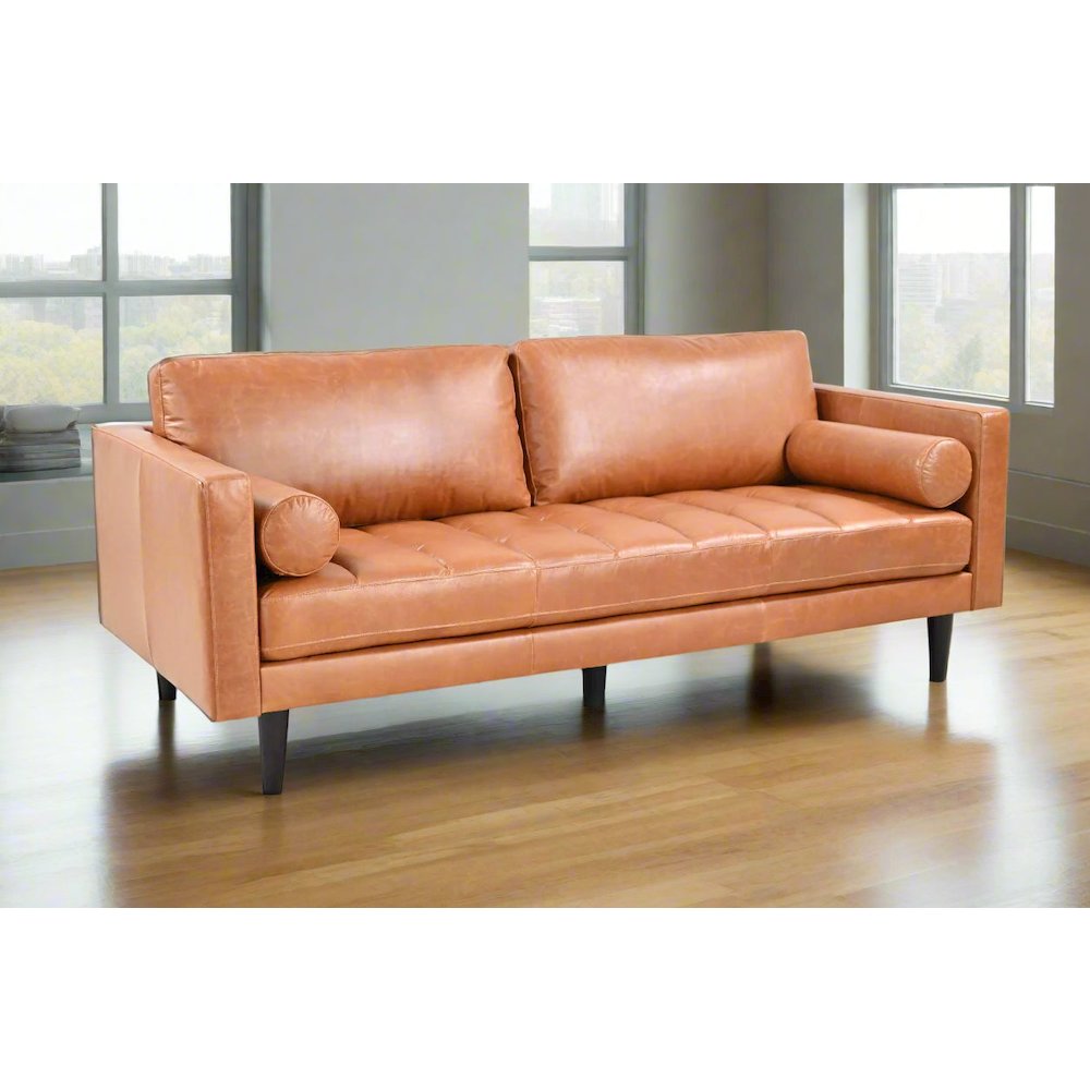 Philippe Top Grain Leather Sofa - Tan. Picture 1